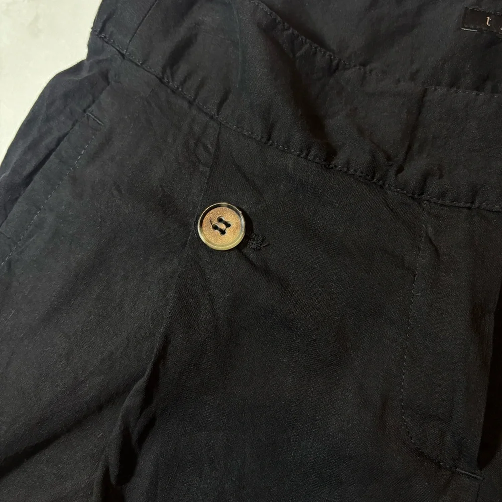 Theory Black High-Waist Cuffed Shorts, linen blend, size 4